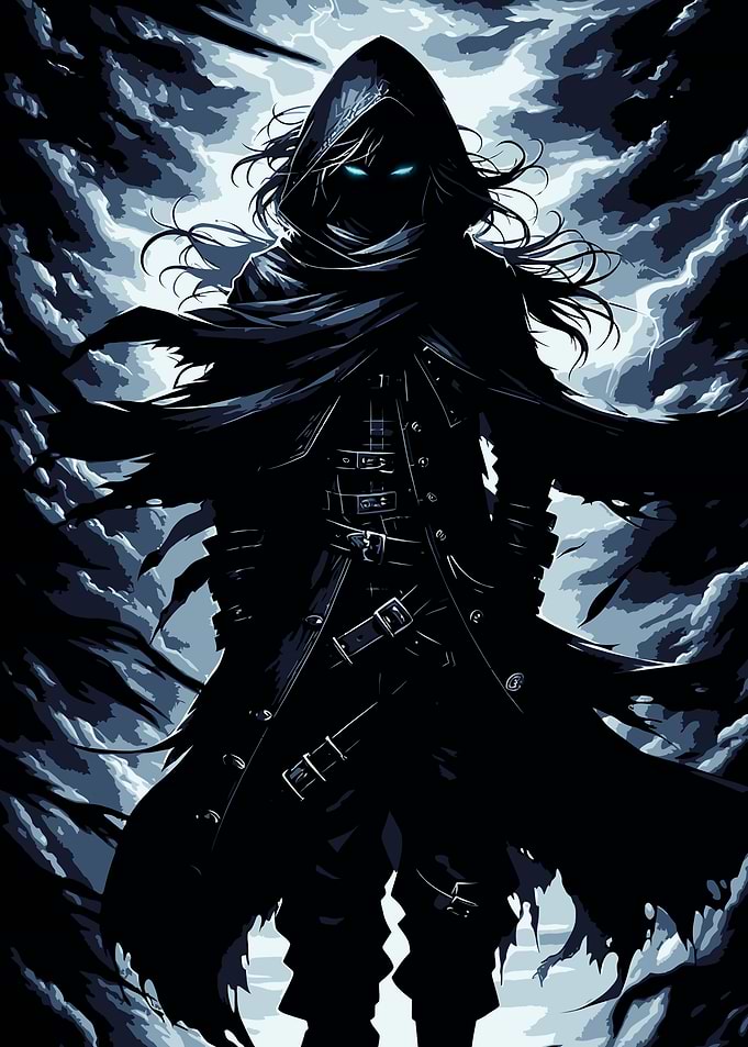 Dark Figure in Stormy Sky