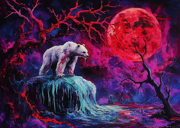 Polar Bear Under Blood Moon