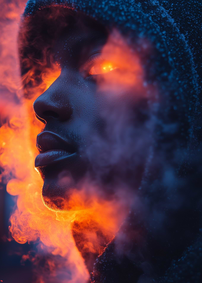 Fiery Eyes in Smoke