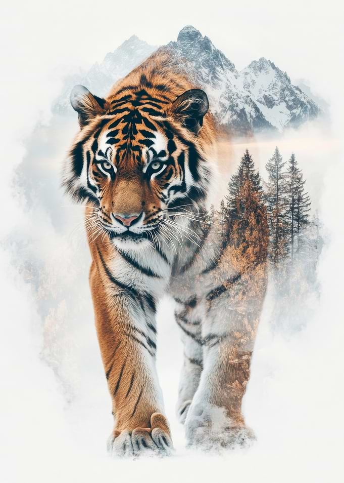 Tiger in Mountain Landscape