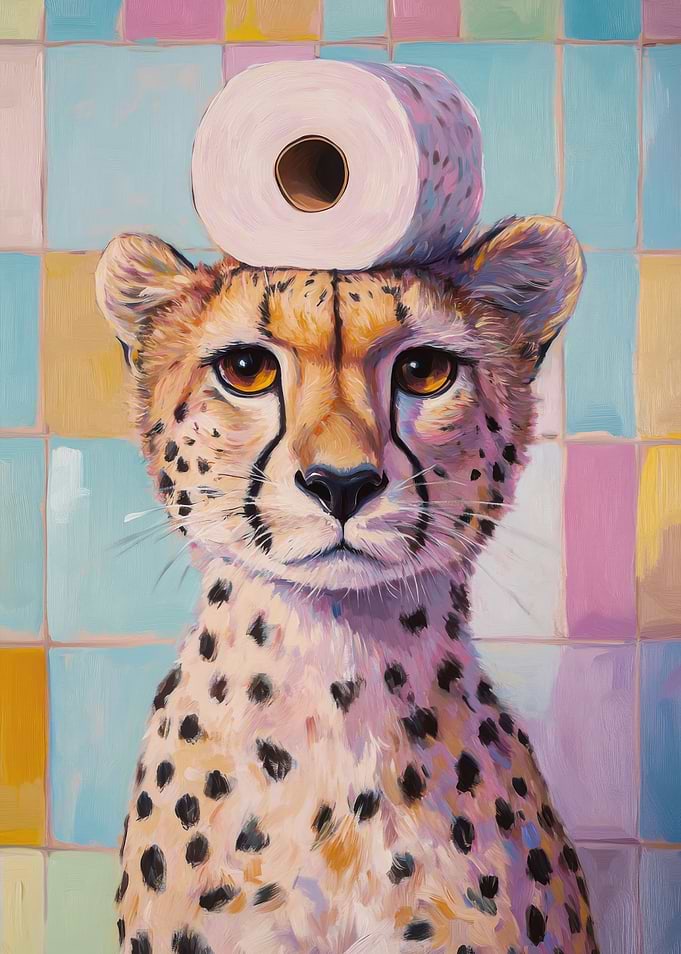 Cheetah with Toilet Paper