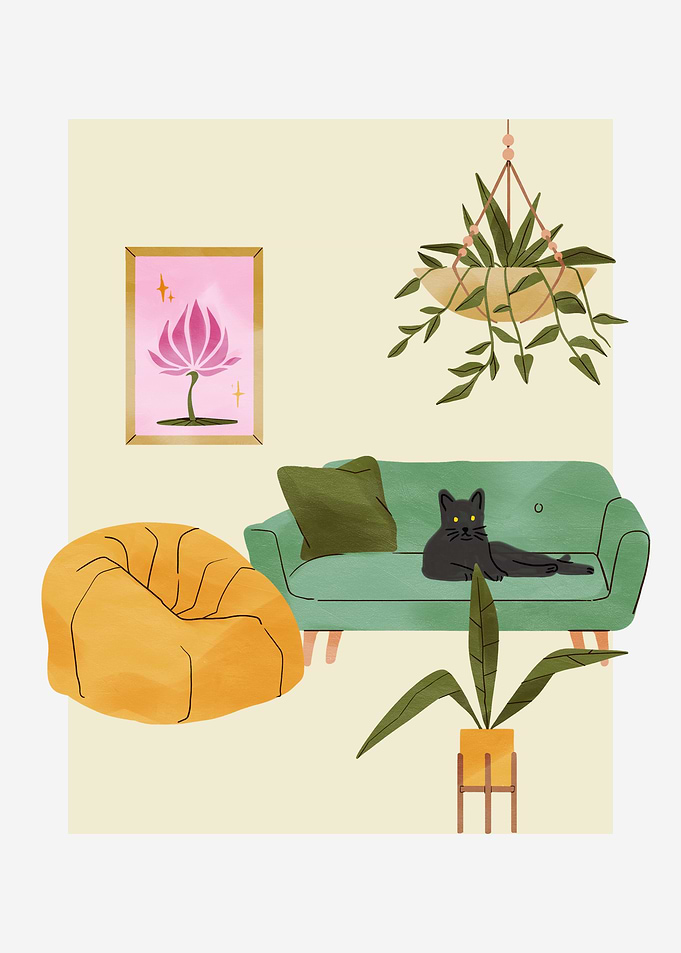 Cat in Living Room Illustration