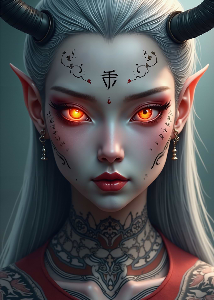 Demon Girl with Tattoos