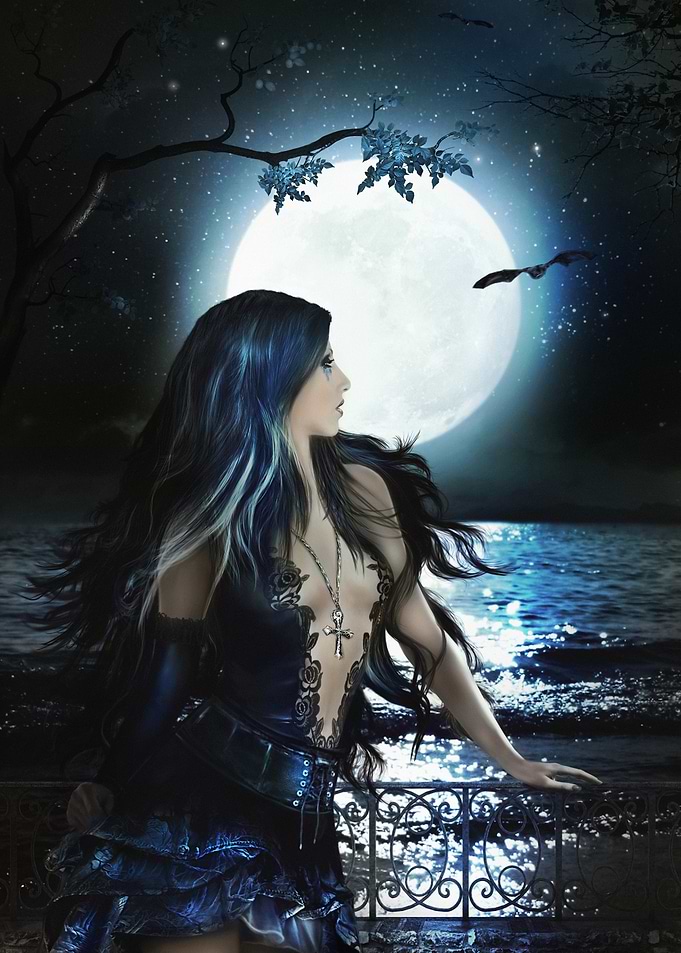 Gothic Woman by the Moon