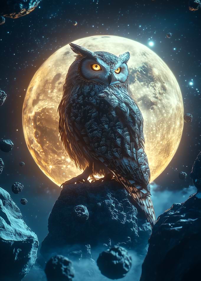 Owl on a Moonlit Rock