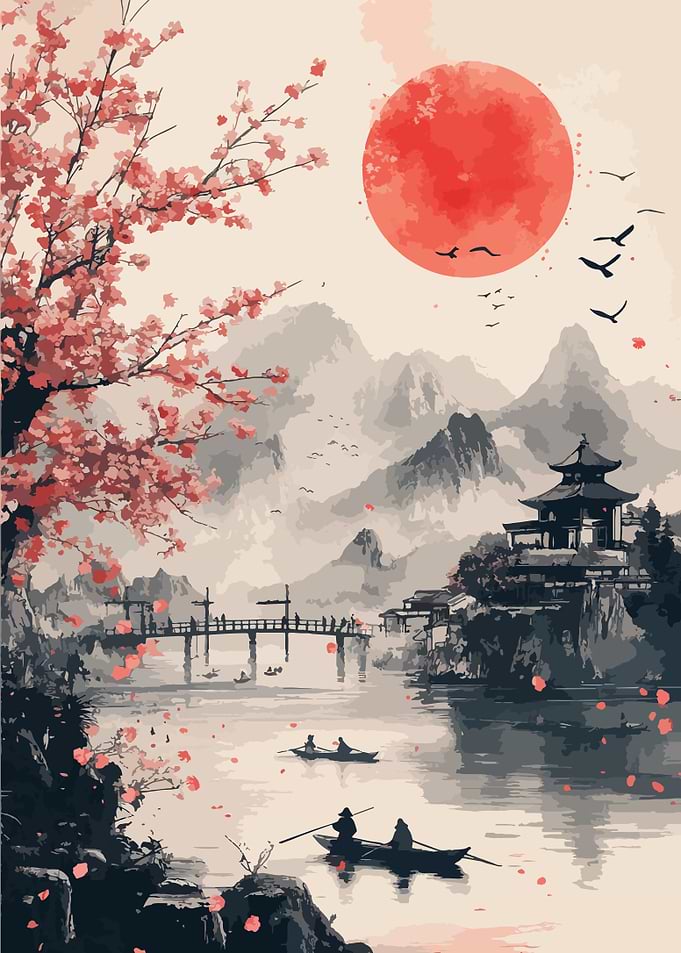 Japanese Watercolor Landscape