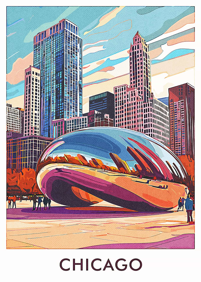 Chicago Skyline with Cloud Gate
