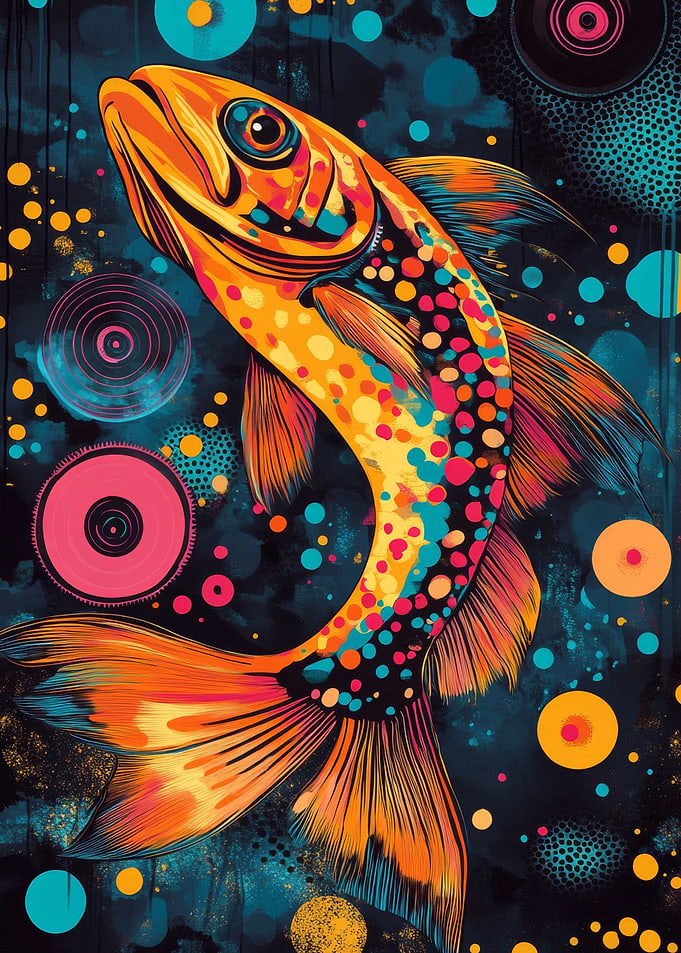 Bold and Colorful Trout Art Poster | Fishing Enthusiast Wall Decor | Colorful Fish Abstract Art