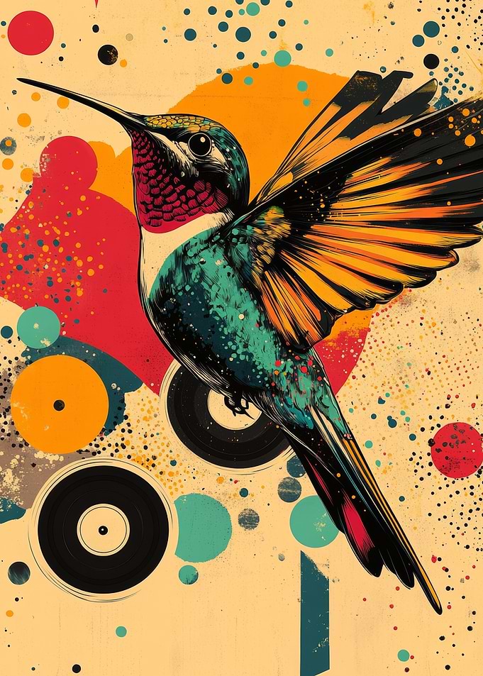 Hummingbird with Abstract Background | Hummingbird vibrant poster