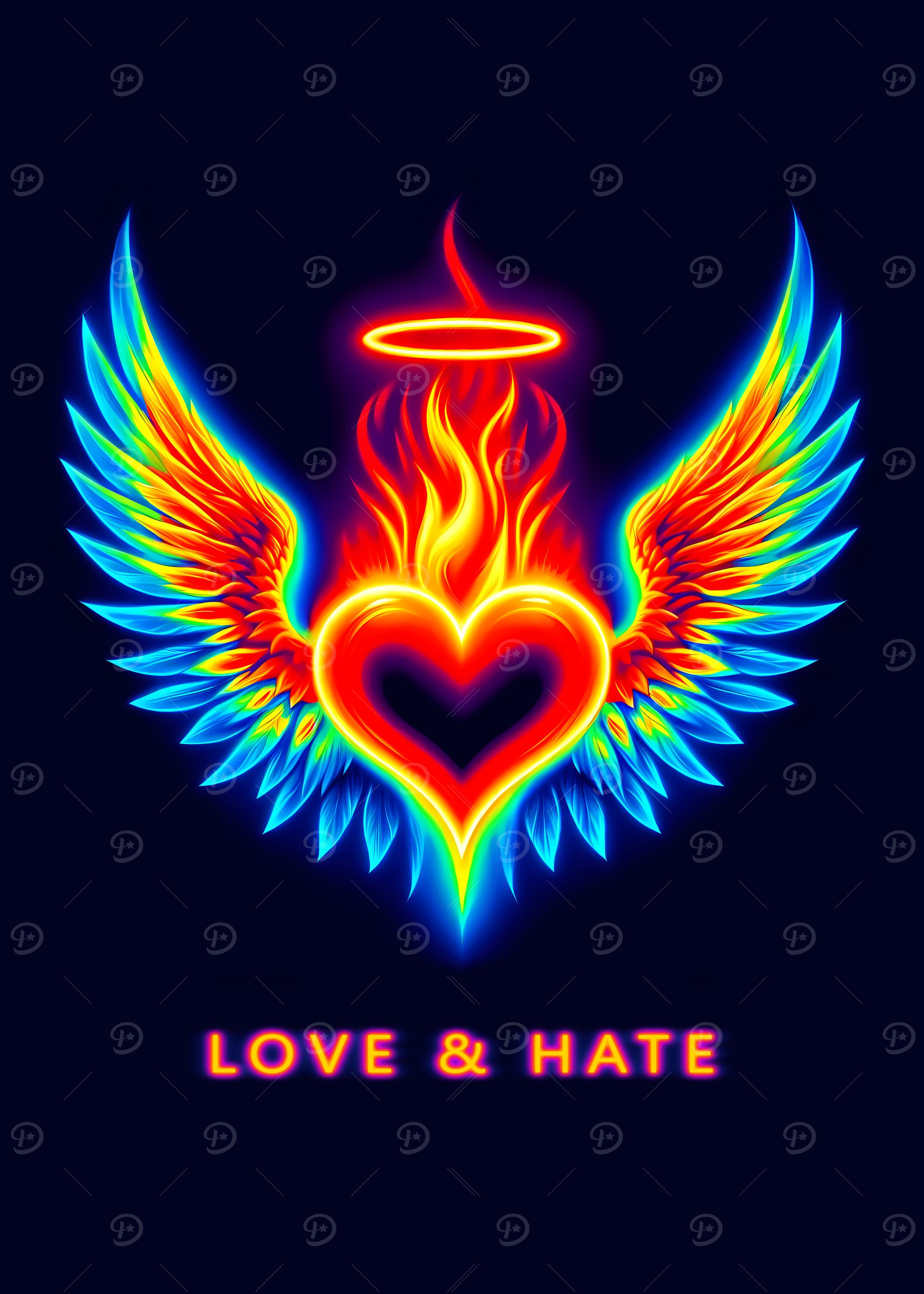 Fiery-Heart with Wings Love & Hate