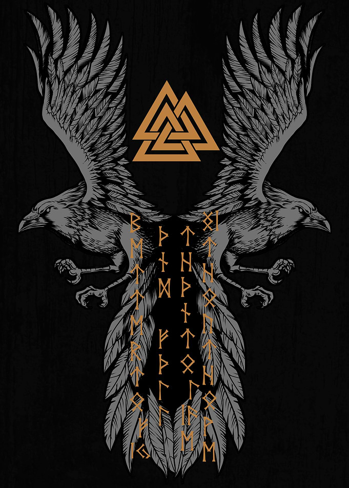 Hugin and Munin - Viking Raven & Runes
