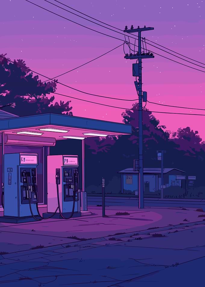 Neon Gas Station Night