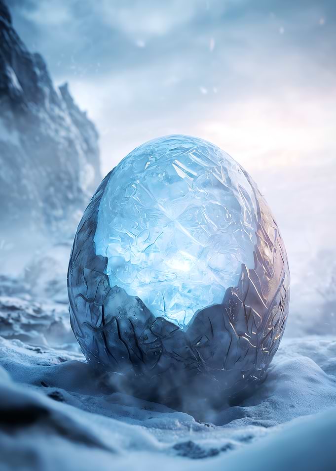 Frozen dragon Egg in a Snowy Landscape