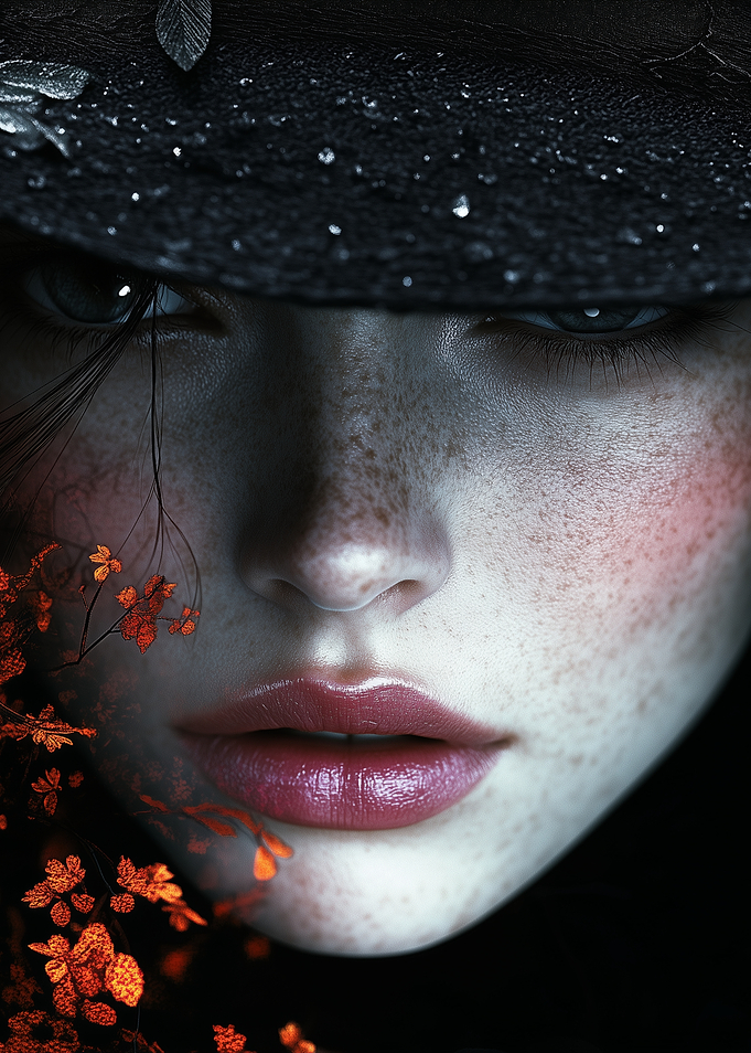 Woman in a Hat with Autumn Leaves