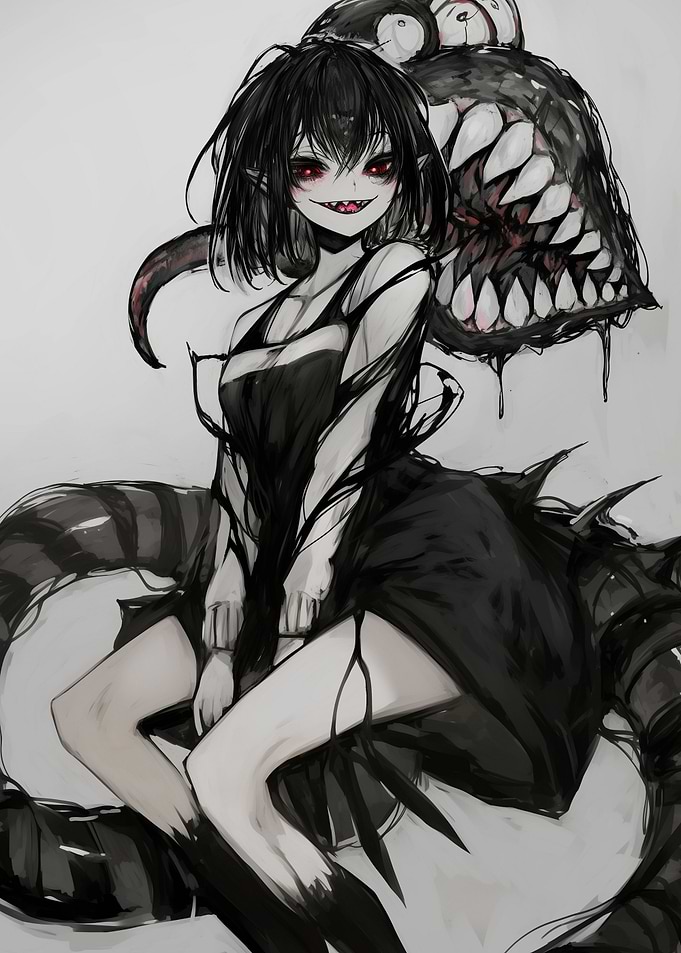 Dark Anime Girl with Monster