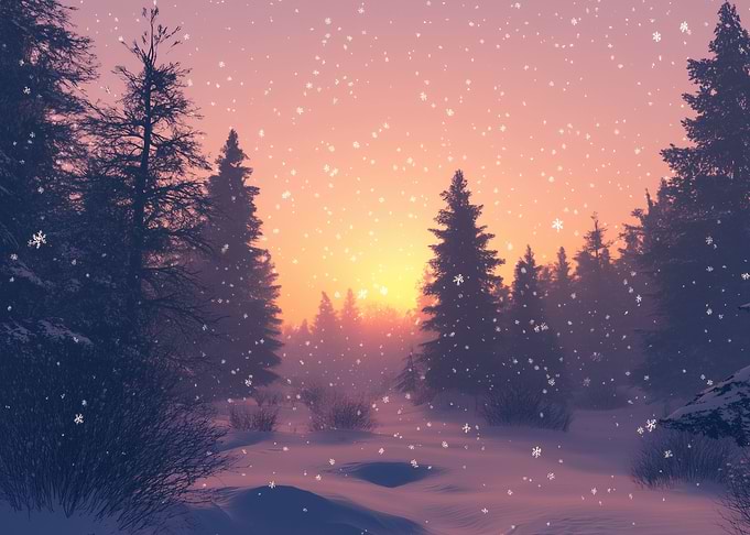 Snowy Forest Sunset