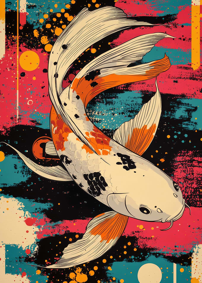 Koi Fish Abstract Art | White Koi Fish Poster