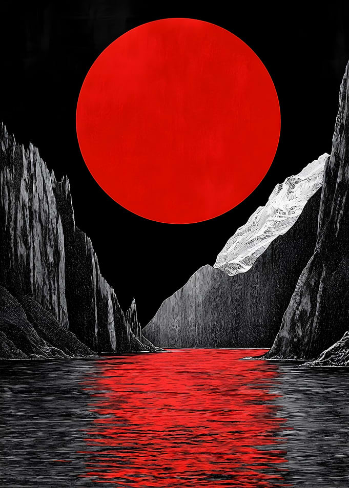 Red Moon Over Mountains