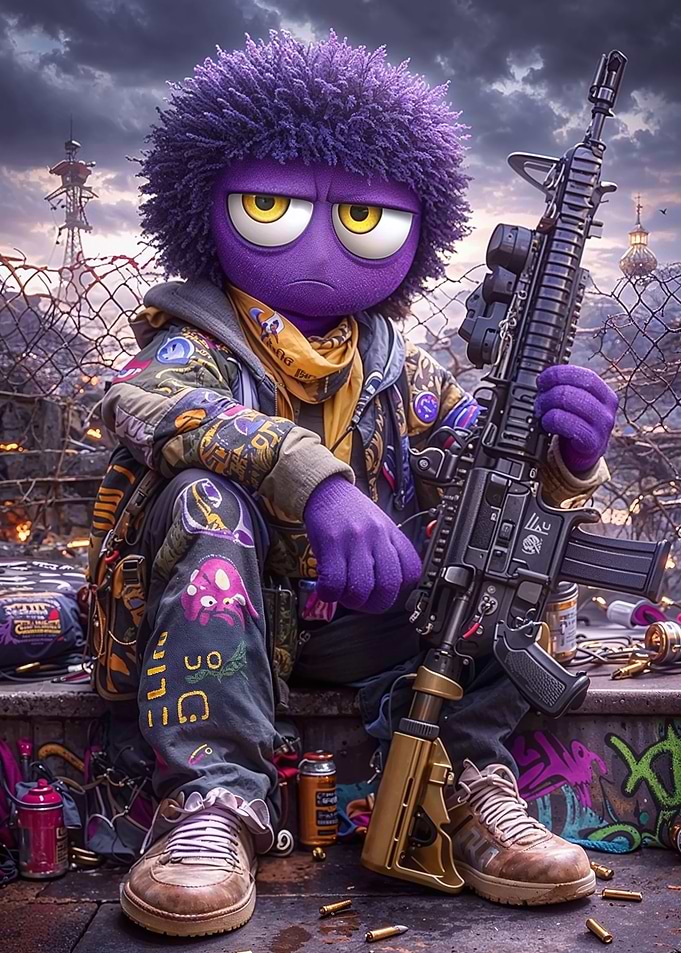 Purple Character with Gun