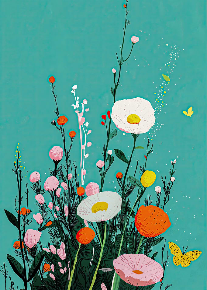 Floral Illustration with Butterflies