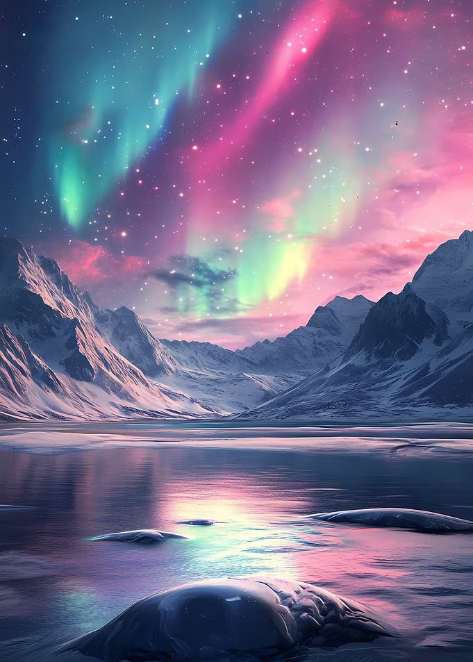 Aurora Borealis Mountain Landscape