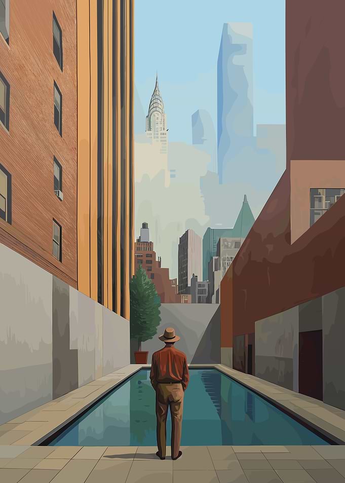Man with Pool in City