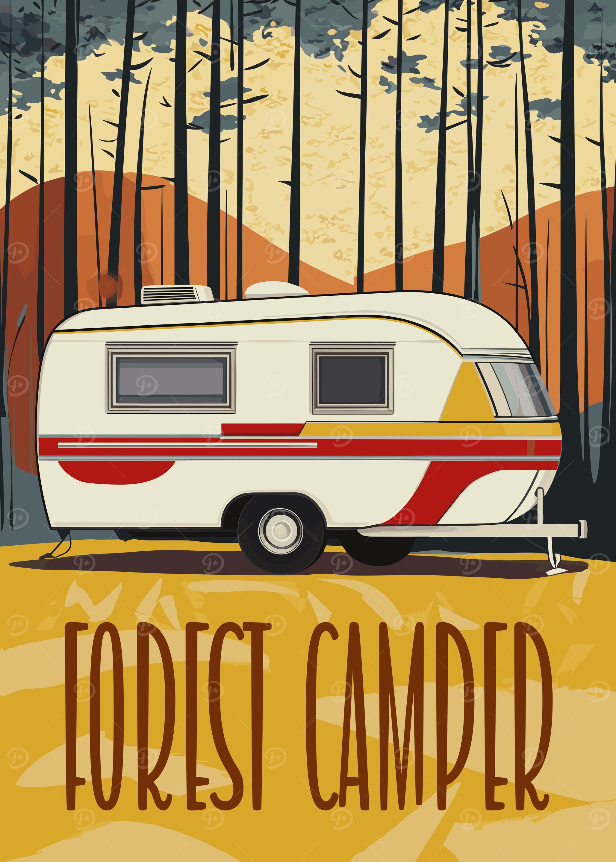 Forest Camper Retro Poster Art