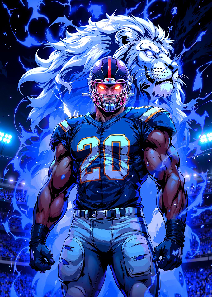 Football Player with Blue Lion