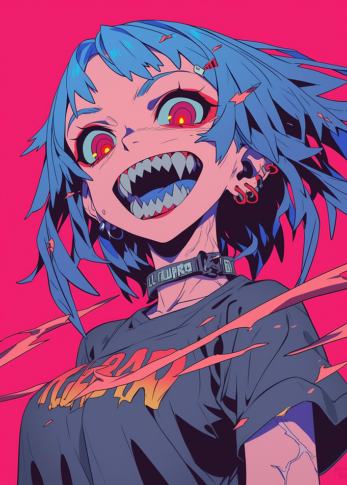 Anime Girl with Sharp Teeth