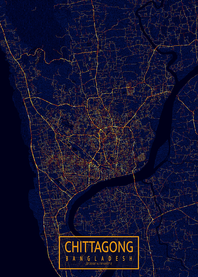 Chittagong, Bangladesh Map City At Night