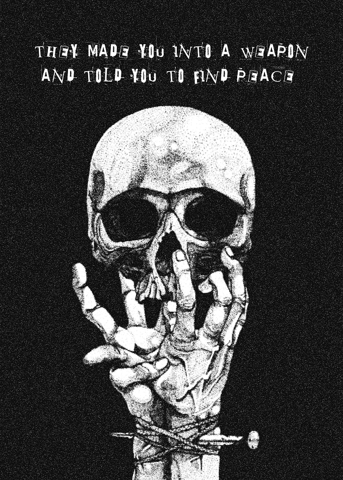 Inspirational Motivational Quote About Peace Skeleton Hand Holding Skull