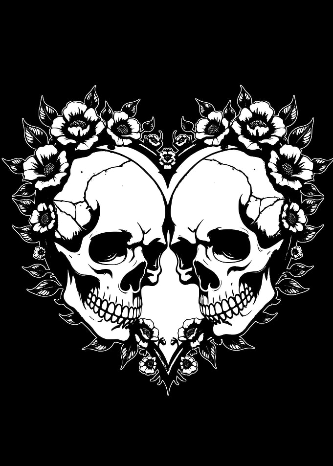 Floral Skull Heart