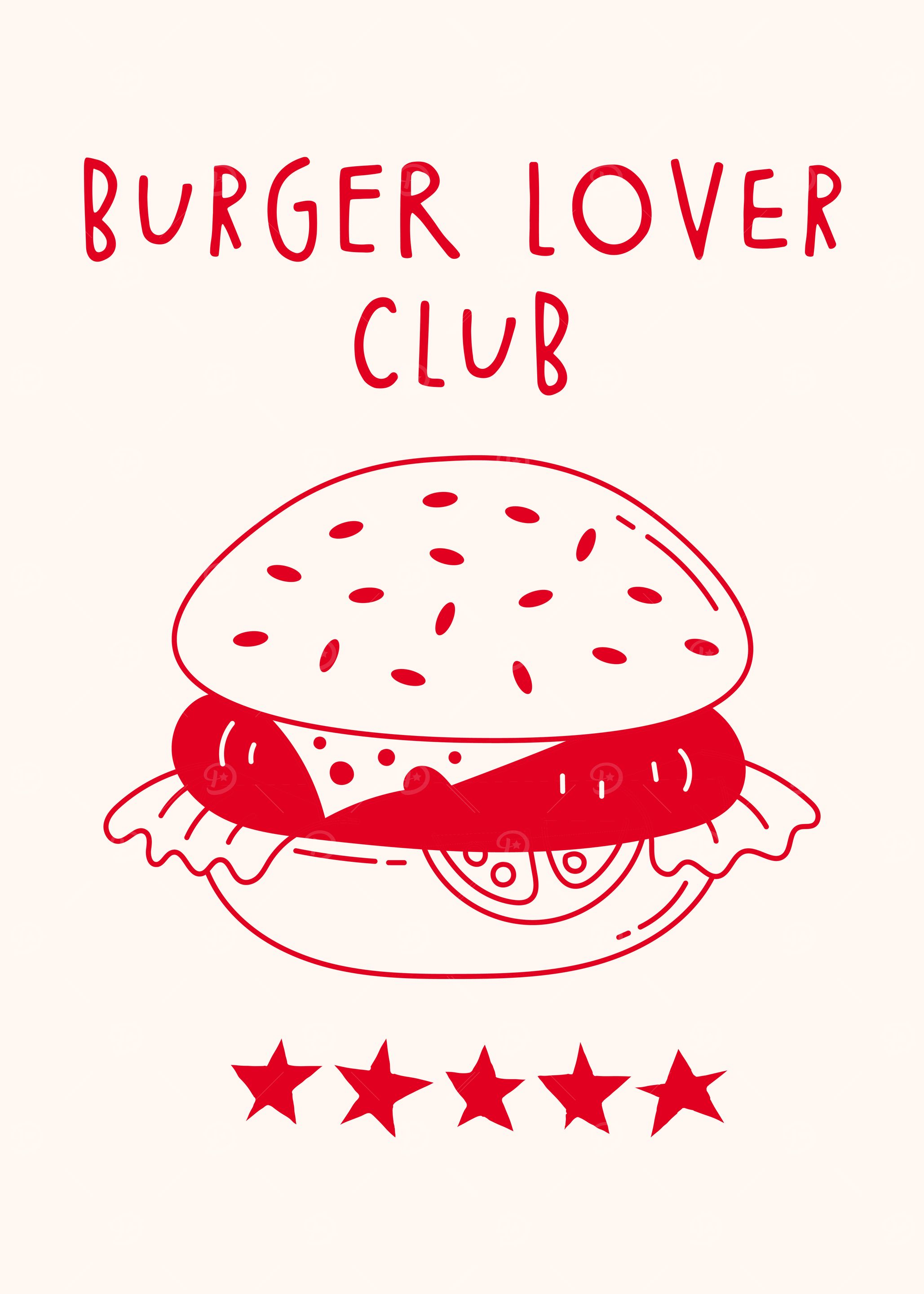 Burger Lover Club, Kitchen decor, Kitchen wall art