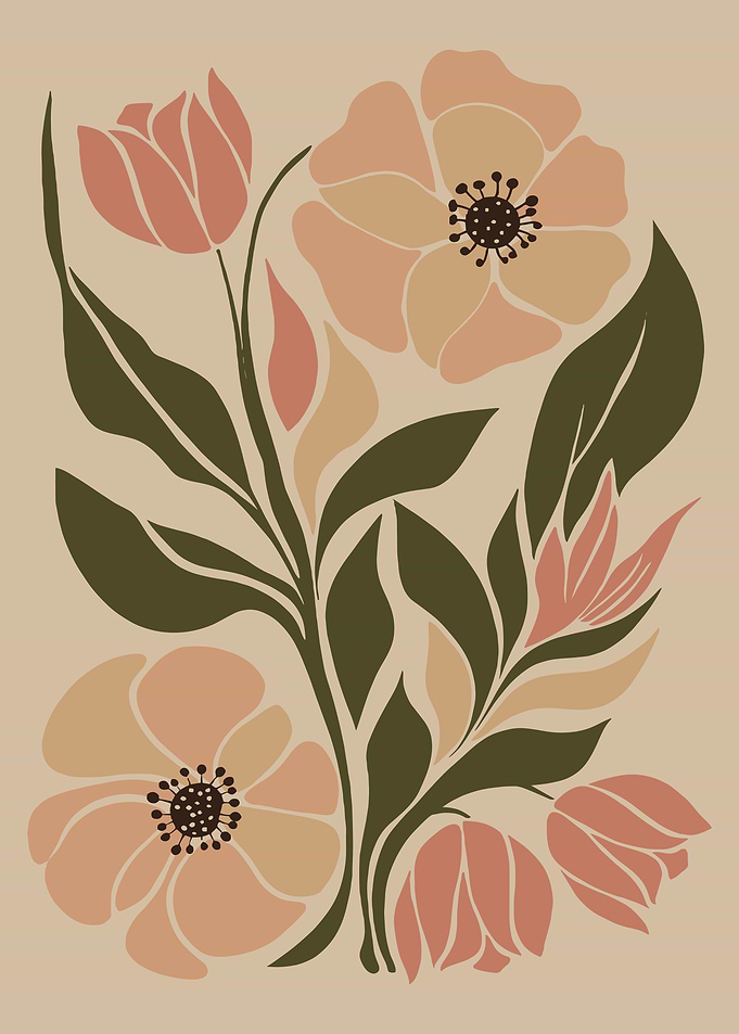 Terracotta Prints, Floral Wall Art, Vintage Art Print, Boho Printable Art