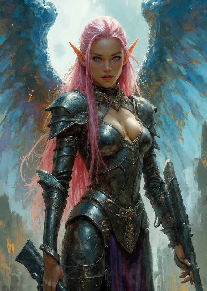 Angel Warrior with Pink Hair