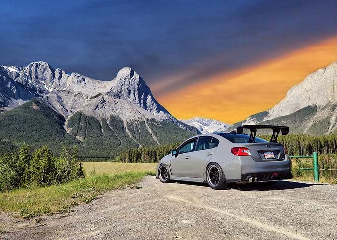 Subaru WRX STI with stunning background.