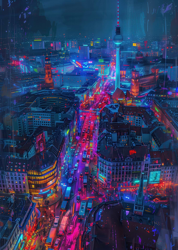 Future Berlin Neon Cyberpunk Night Lights
