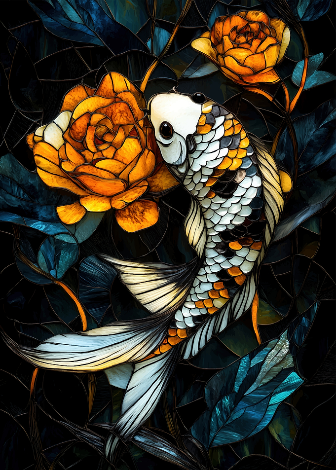 Koi Fish and Rose Mosaic