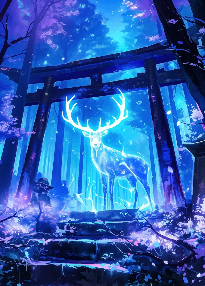 Glowing Deer in Forest Shrine