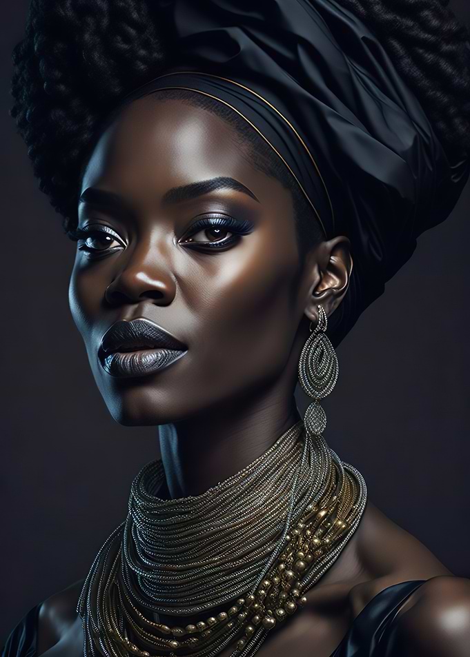 Majestic Essence: African Black Woman Portrait - Cultural Wall Art - Digital Tribute - Ethereal African Beauty