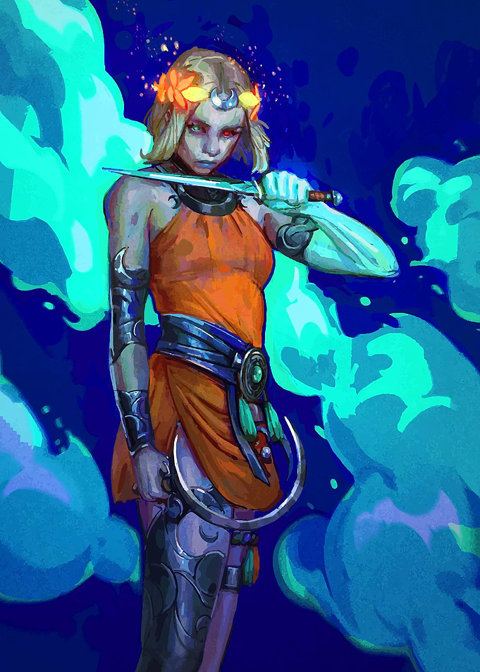Warrior Woman with Crescent Moon