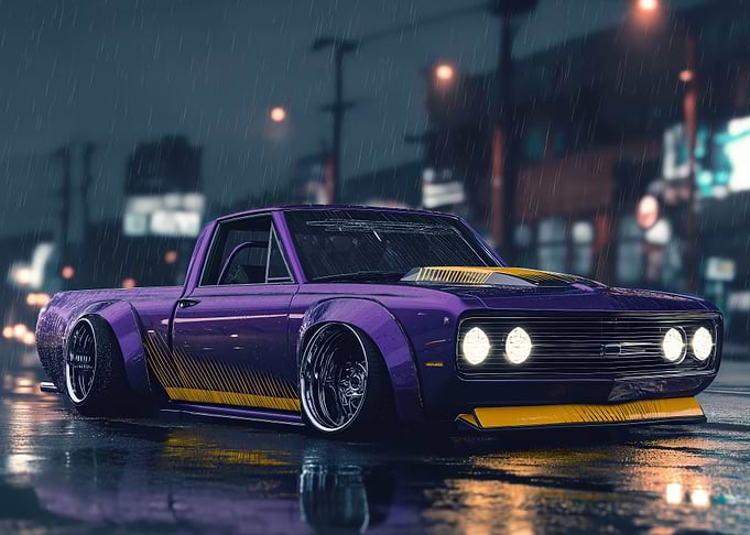 Purple Custom Pickup Truck
