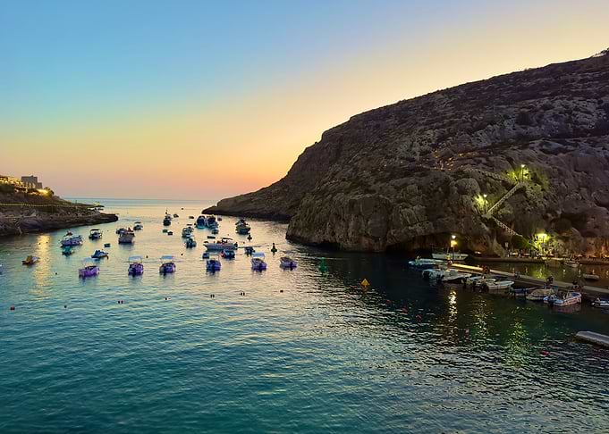 Xlendi Bay Gozo- Sunset Harbor with Boats