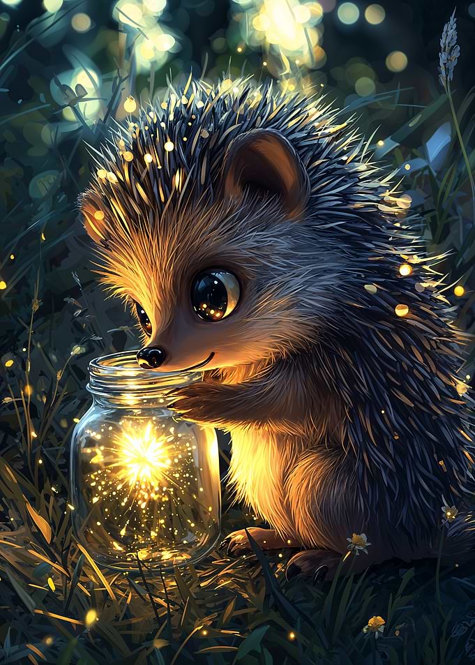 Hedgehog with Firefly Jar