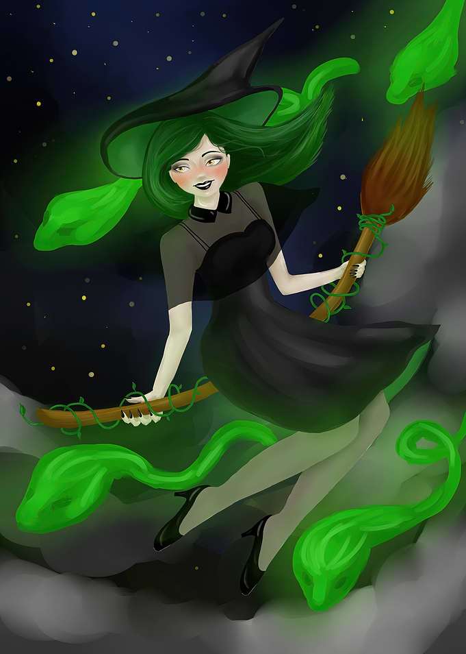 Green Witch Flying
