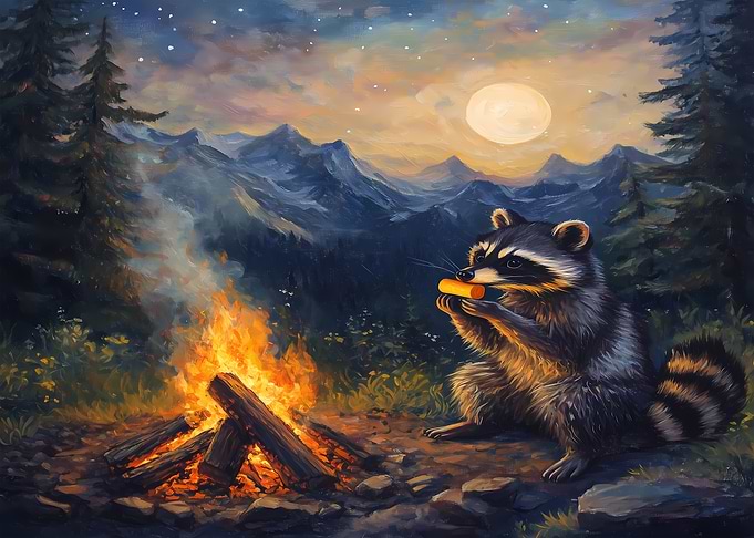 Raccoon Campfire Night