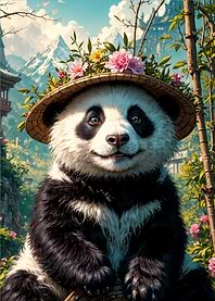 Smiling Panda with Flowers