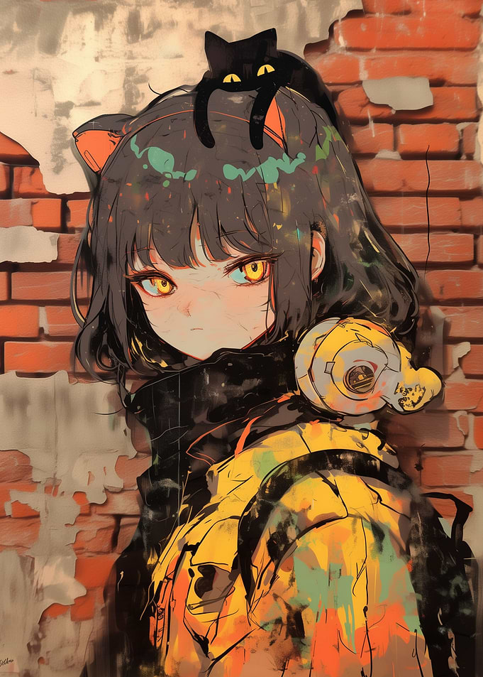 Anime Girl with Cat