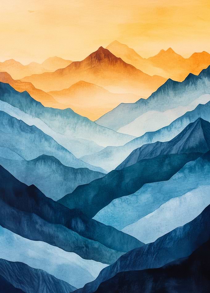 Watercolor Mountain Landscape | Abstract Nature Wall Art
