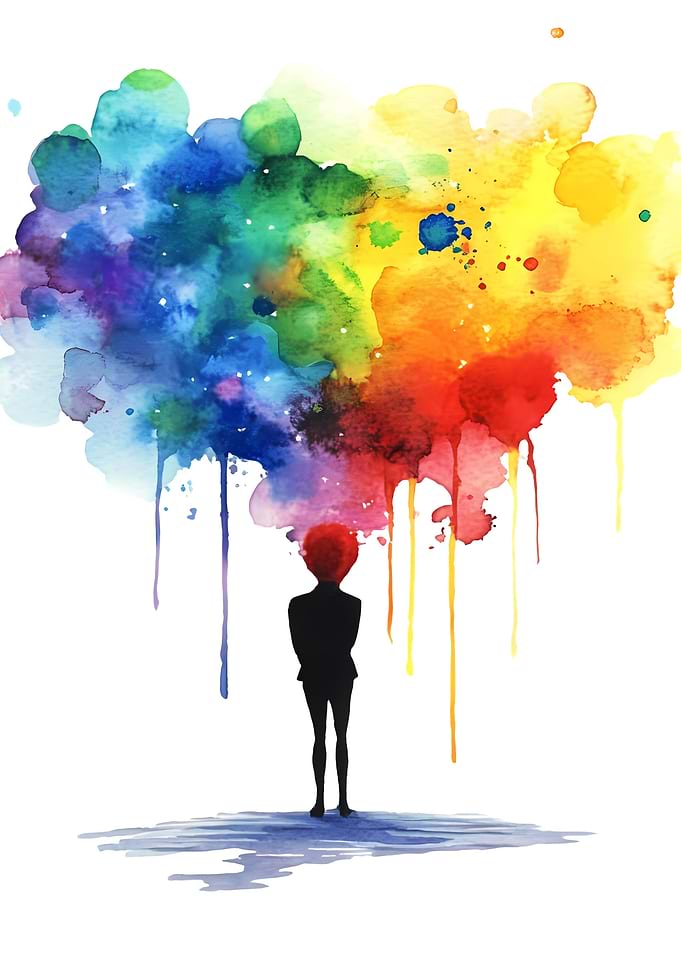 Watercolor Person with Rainbow